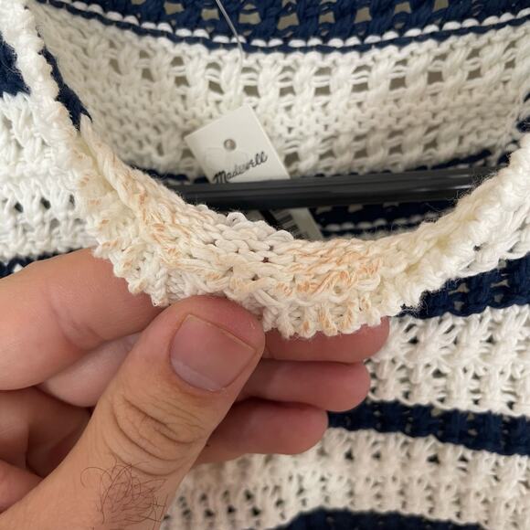 Madewell Crochet Knit Crew Neck 100% Cotton Sweater Tunic Top US Women's XS New - Picture 6 of 7